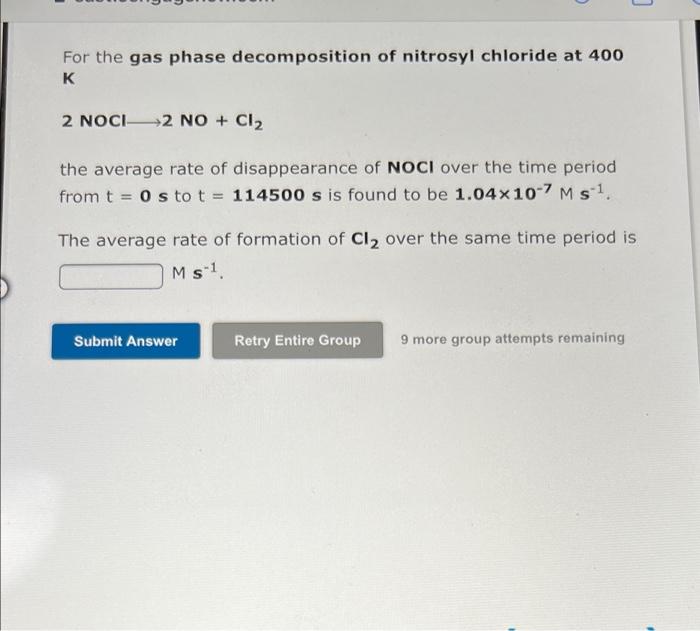 Solved For the gas phase of nitrosyl chloride