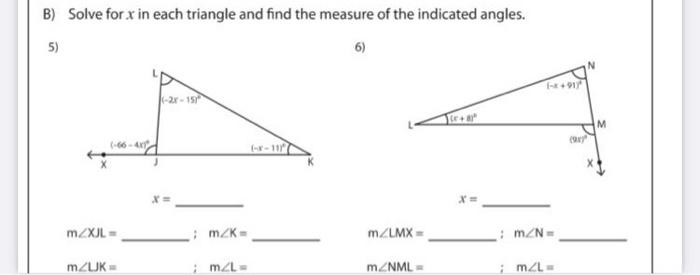 Solved A) Solve for x in each triangle and find the measure | Chegg.com