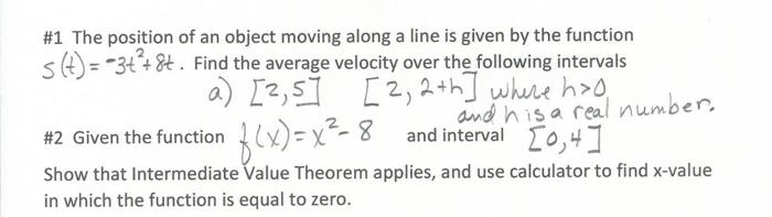 Solved \#1 The position of an object moving along a line is | Chegg.com
