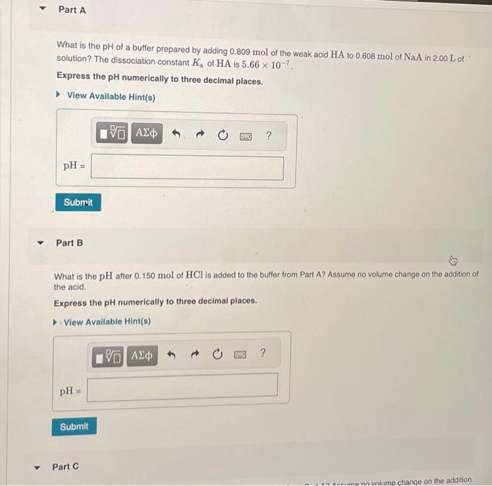 Solved What is the pH of a buffer prepared by adding 0.809 | Chegg.com