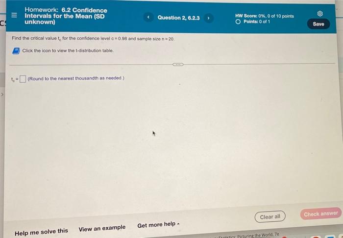 Solved Homework: 6.2 Confidence Intervals for the Mean (SD | Chegg.com