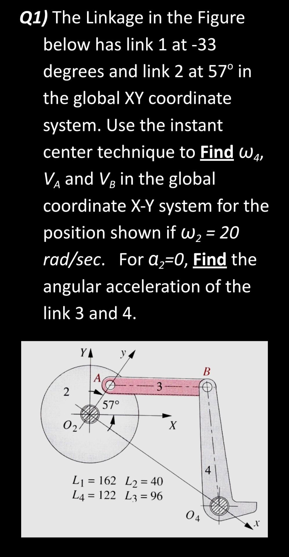 Solved Q1) The Linkage in the Figure below has link 1 at -33 | Chegg.com