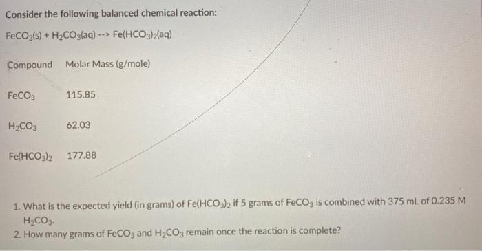 Solved Consider The Following Balanced Chemical Reaction Chegg Com