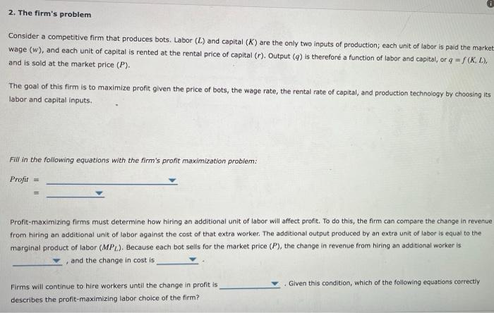 Solved 2. The firm's problem Consider a competitive firm | Chegg.com