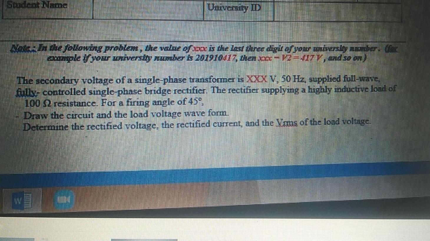 Solved Student Name University D Nee In the following | Chegg.com