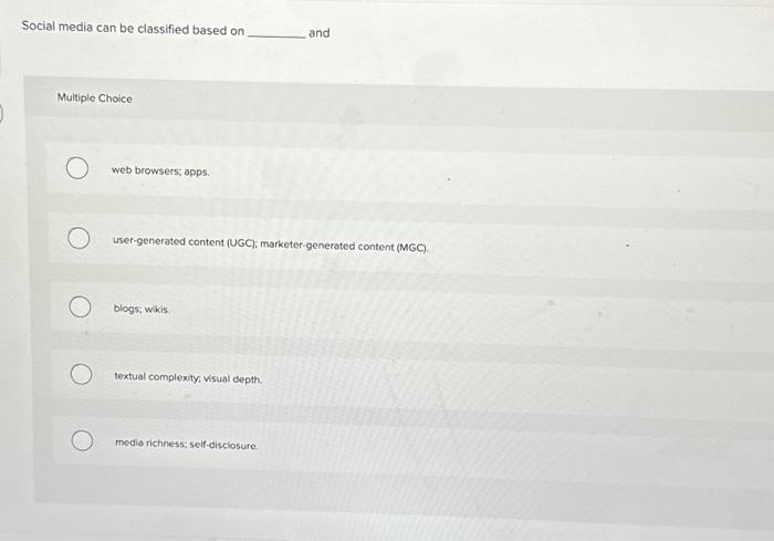 Solved Social media can be classified based on Multiple | Chegg.com
