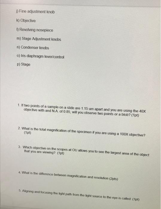 Solved Microscope Assignment (40pts) Important Calculations: | Chegg.com