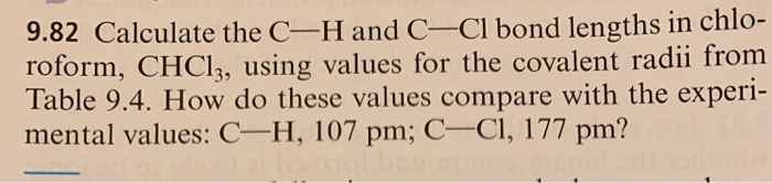 Solved 9.82 Calculate the C-H and C-Cl bond lengths in chlo- | Chegg.com