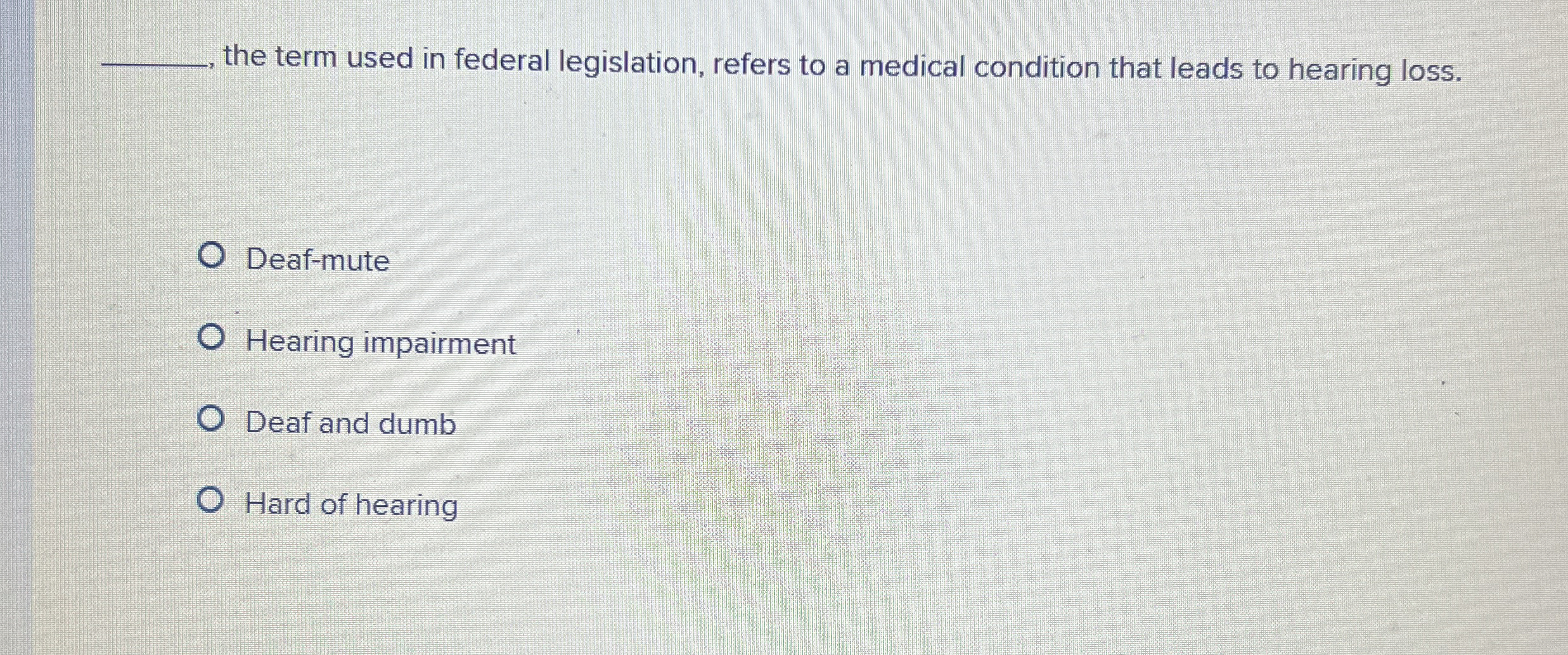 Solved the term used in federal legislation, refers to a