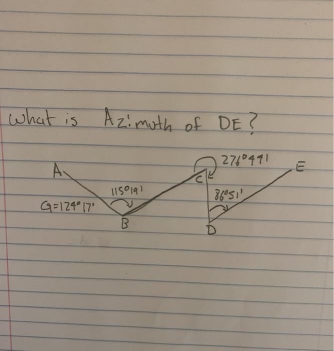 Solved What Is Azimuth Of De 2760491 A A E 115019 86 Chegg Com