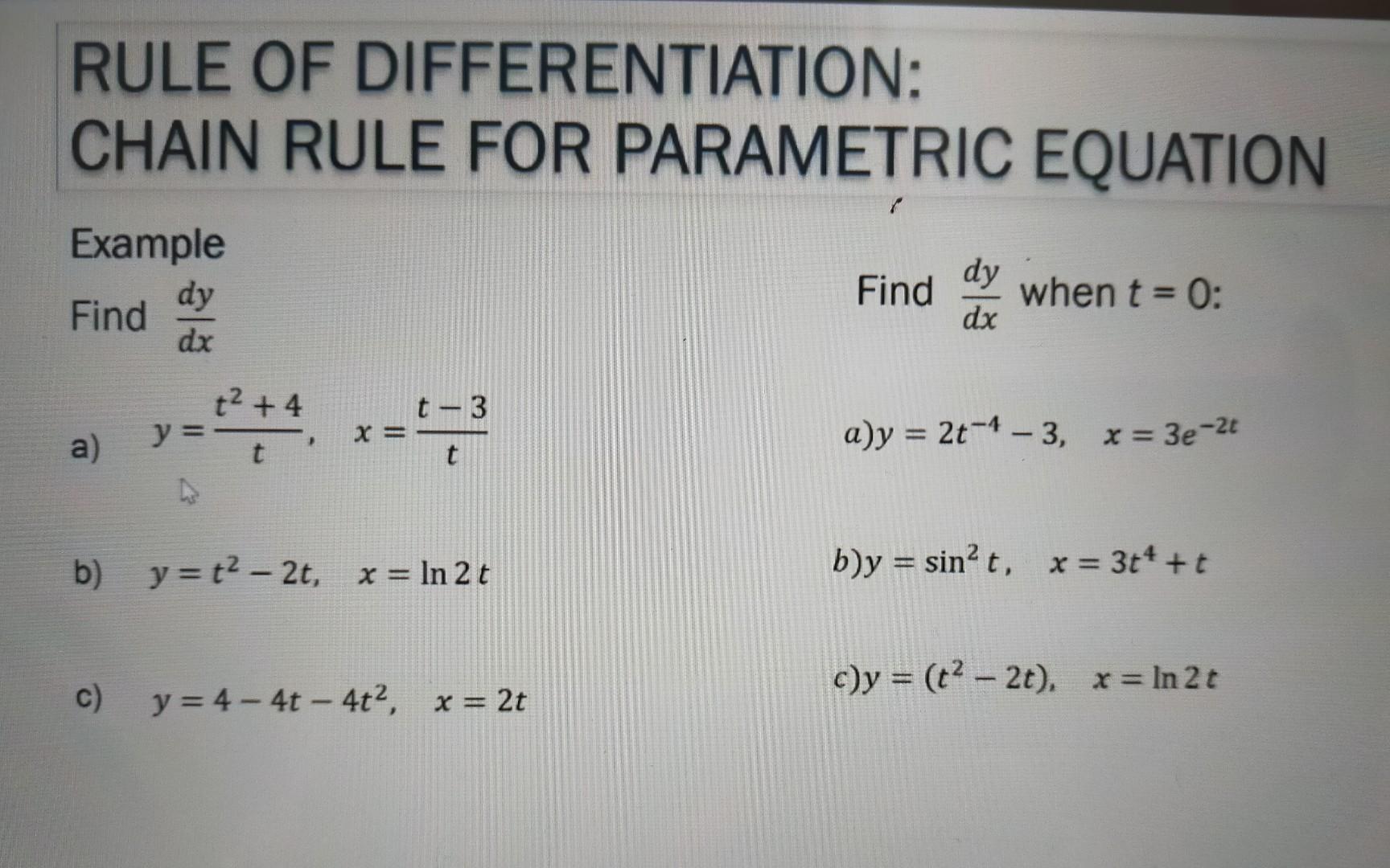 Solved RULE OF DIFFERENTIATION: CHAIN RULE FOR PARAMETRIC | Chegg.com