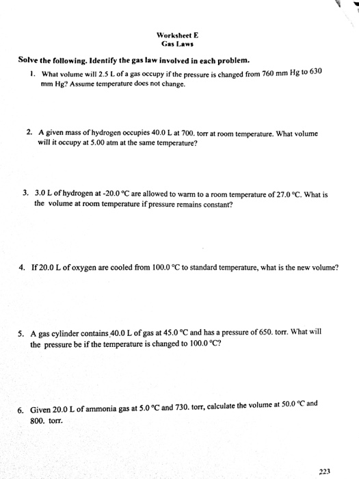 Solved: Worksheet E Gas Laws Solve The Following. Identify... | Chegg.com
