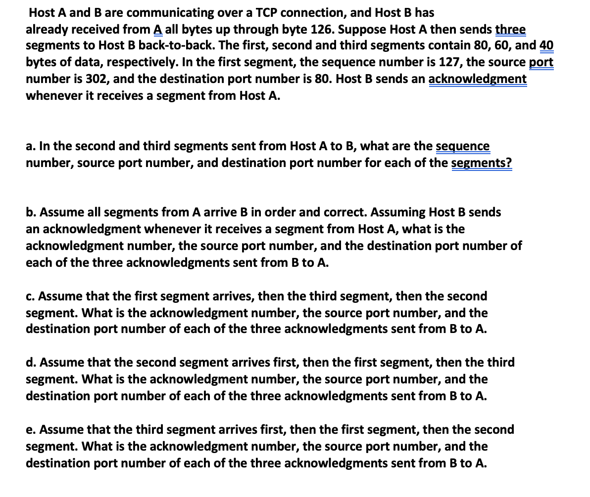 Solved Host A And B Are Communicating Over A TCP Connection, | Chegg.com