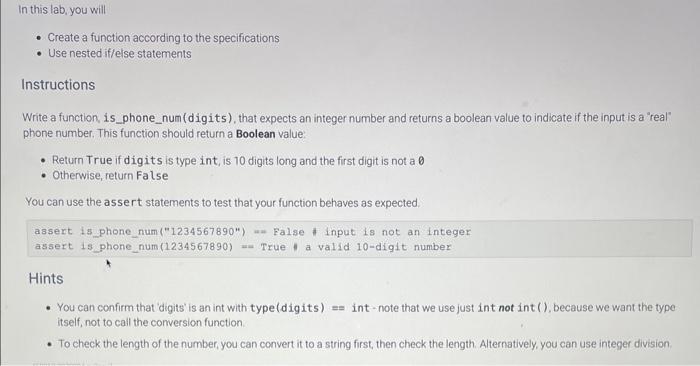 Solved - Create a function according to the specifications - | Chegg.com