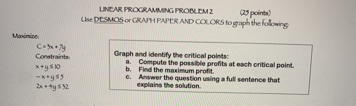 Solved LINEAR PROGRAMMING PROBLEM 2 (25 points) Use DESMOS | Chegg.com