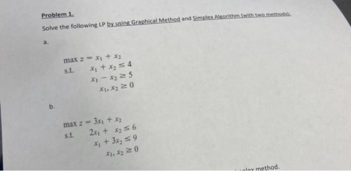 Solved Problem 1. Solve The Following LP By Using Graphical | Chegg.com