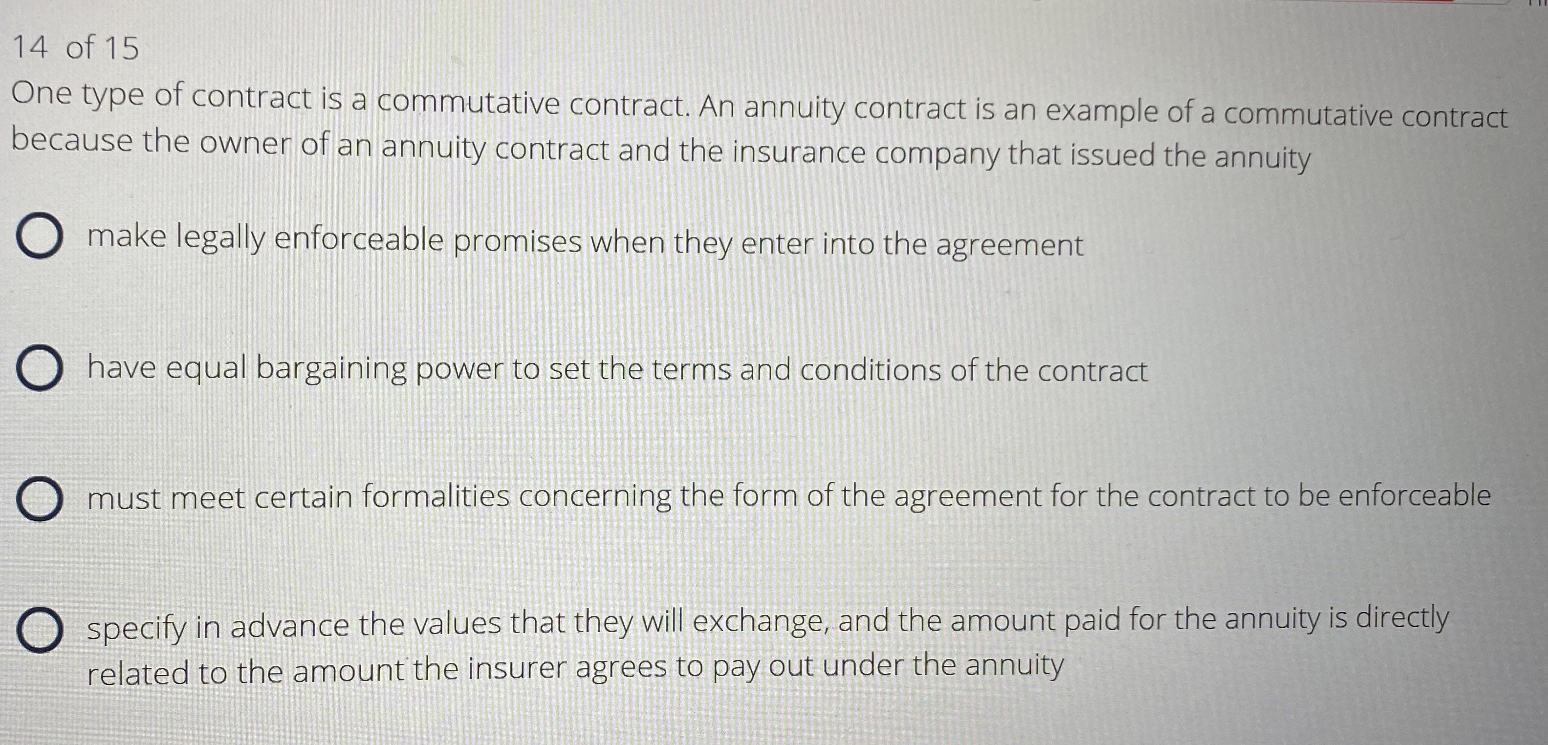 Solved 14 ﻿of 15One type of contract is a commutative | Chegg.com
