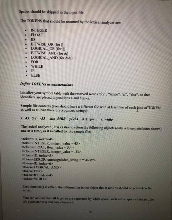 Solved The Task: You will write a lexical analyzer in Python | Chegg.com