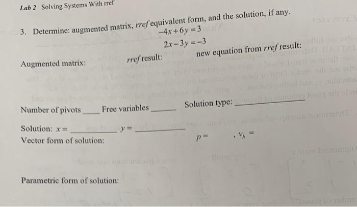 Solved Lab 2 Solving Systems With rref 3. Determine: | Chegg.com
