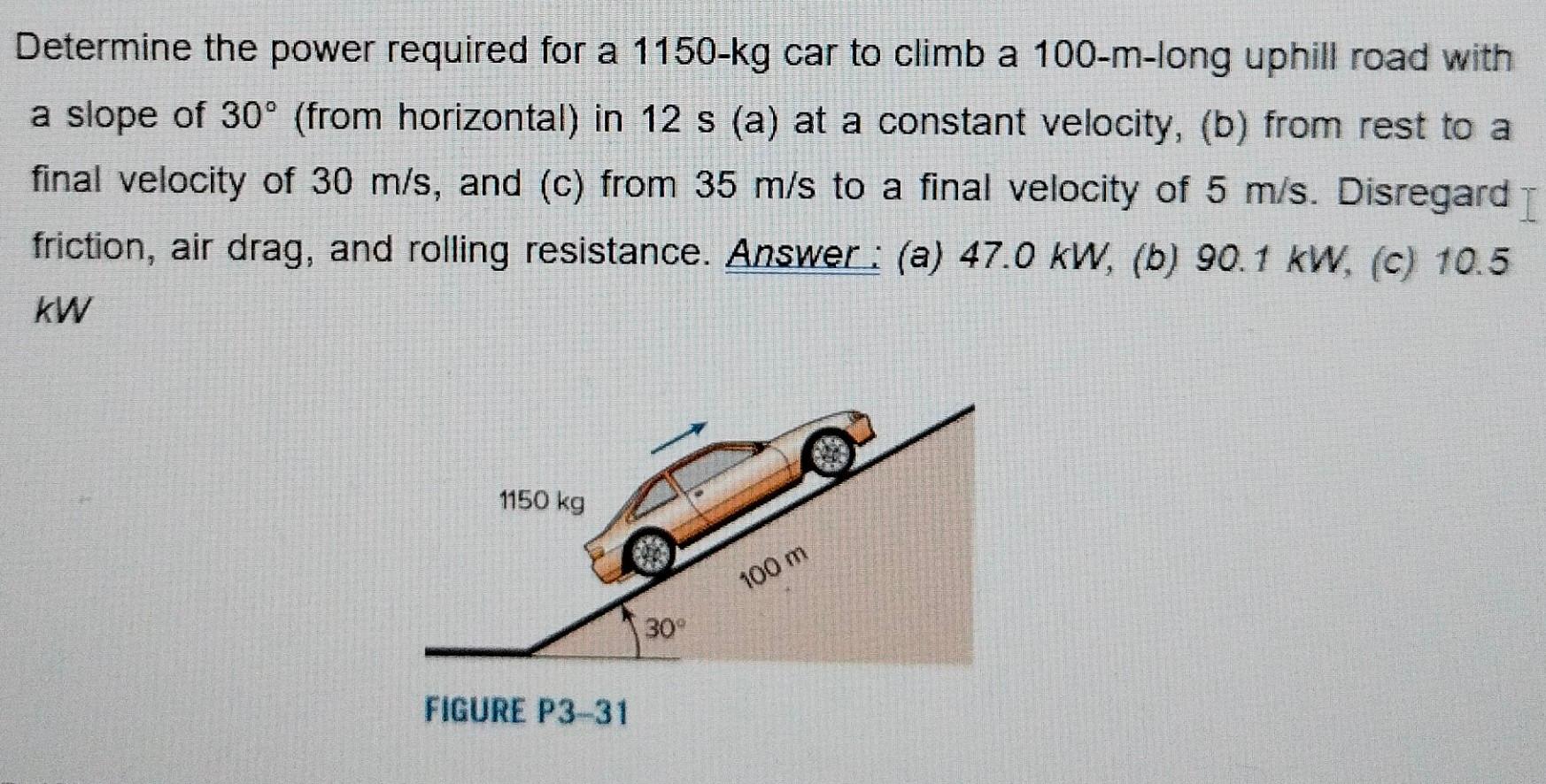 Solved Determine The Power Required For A 1150-kg Car To | Chegg.com