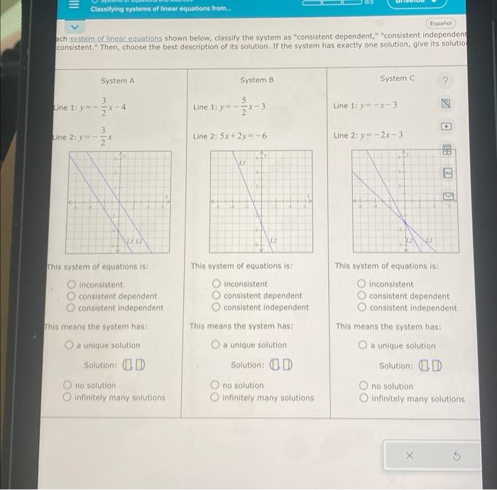 Solved pch system of linear equations shown below, classify | Chegg.com