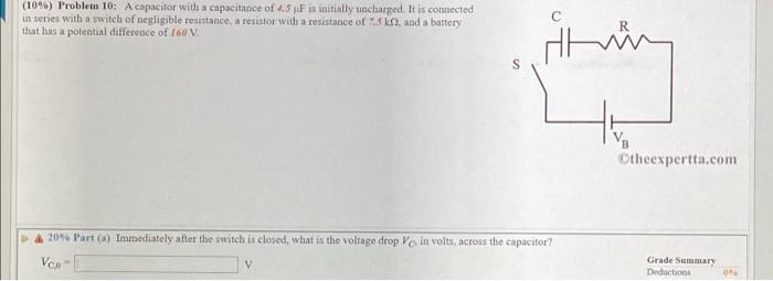 Solved (10%) Problem 10: A capacitor with a capacitance of | Chegg.com