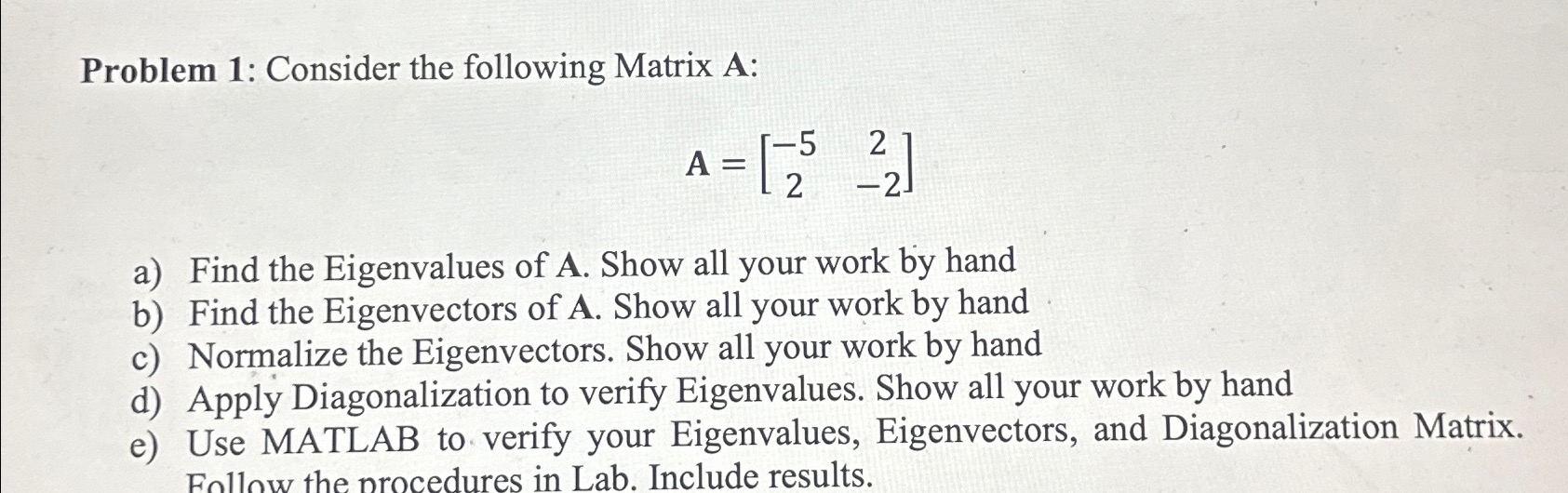 Solved Problem 1: Consider the following Matrix | Chegg.com