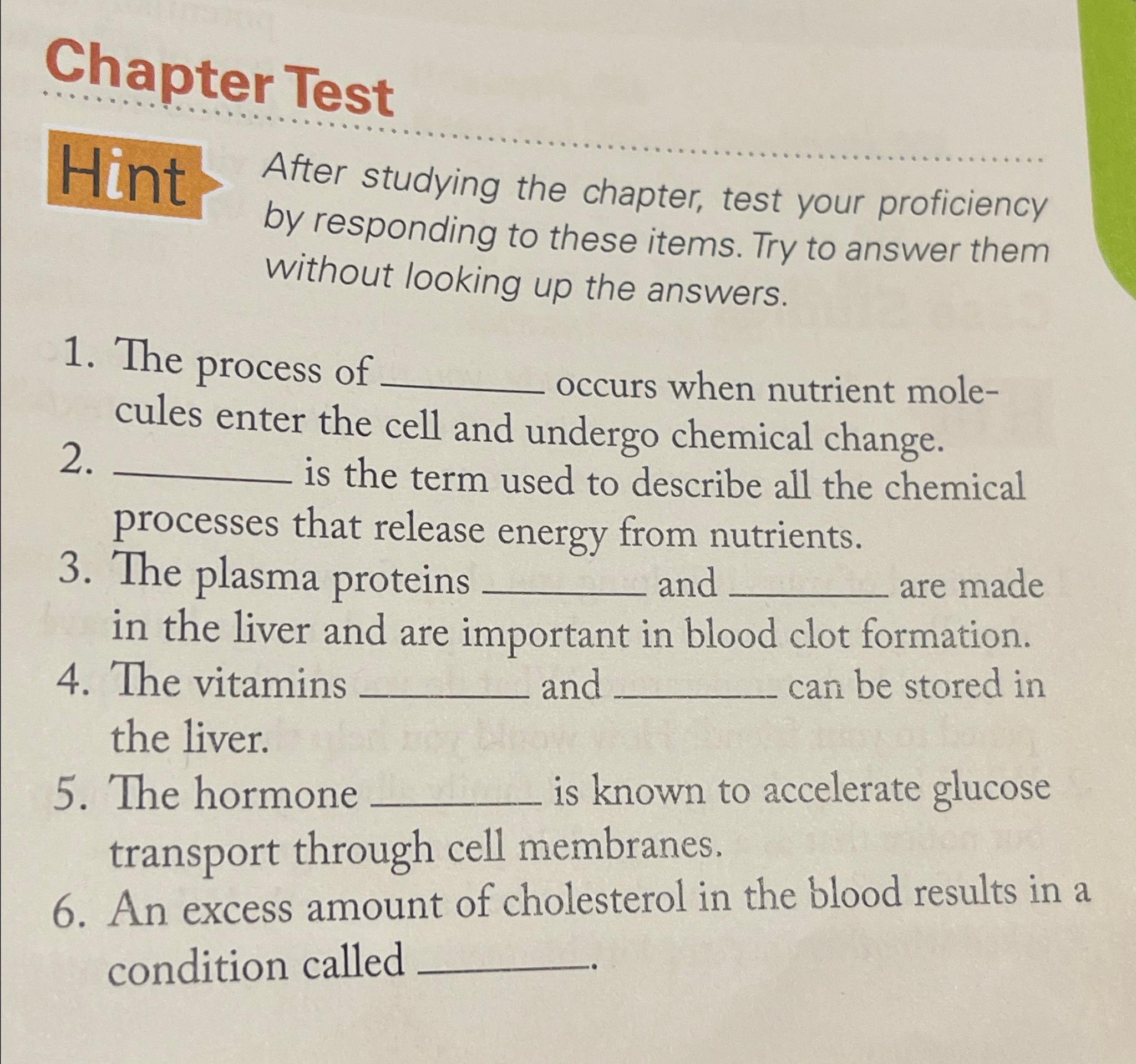 Solved Chapter TestHintAfter studying the chapter, test your | Chegg.com