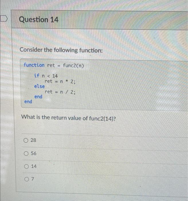 Solved D Question 14 Consider the following function: | Chegg.com