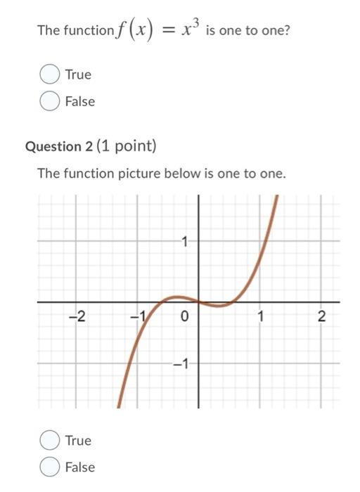 Solved The function f (x) = x is one to one? True False | Chegg.com
