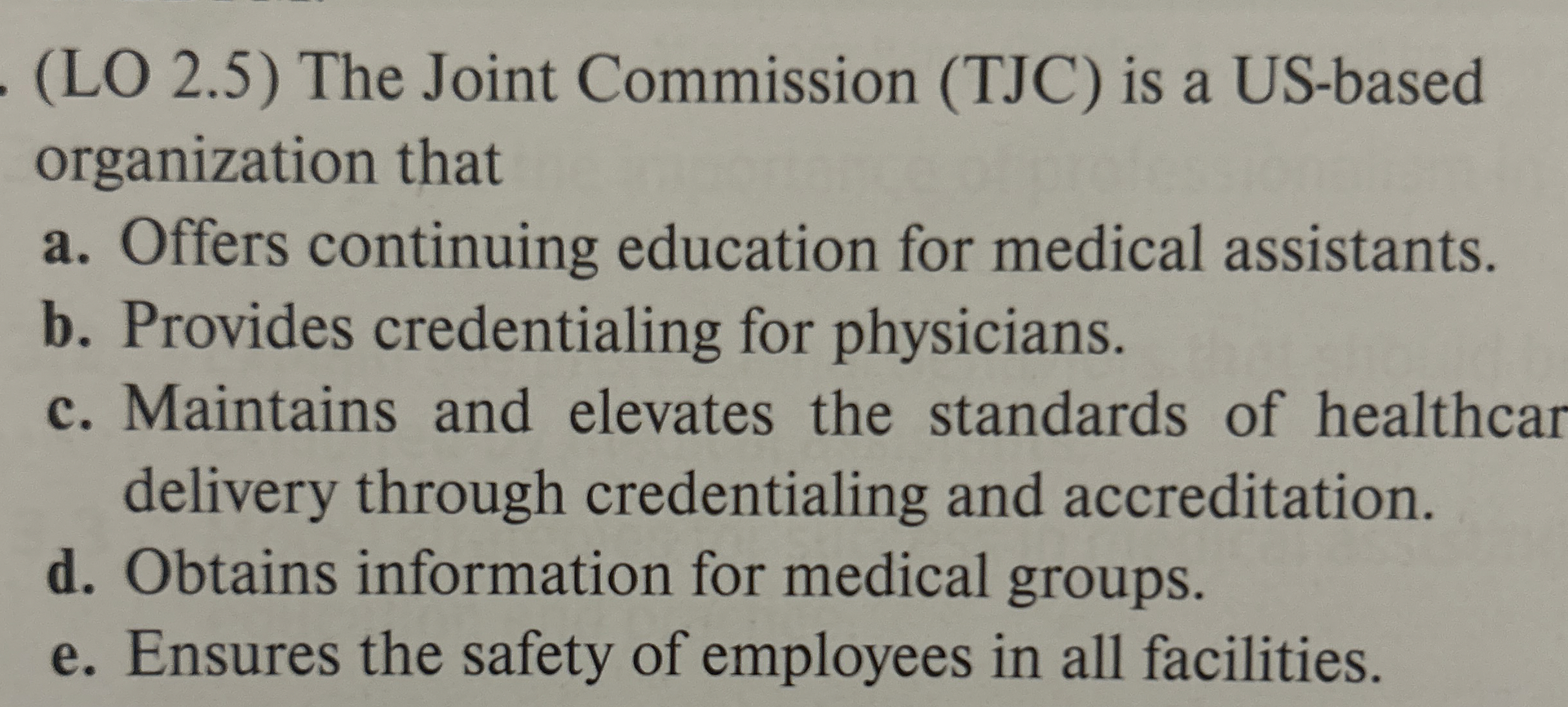 Solved (LO 2.5) ﻿The Joint Commission (TJC) ﻿is a USbased
