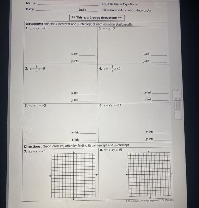 unit 2 linear functions homework 4 answer key