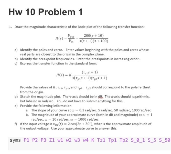 Solved Hw 10 Problem 1 1. Draw The Magnitude Characteristic | Chegg.com