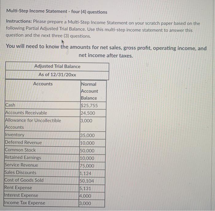 Solved Multi-Step Income Statement - four (4) questions | Chegg.com