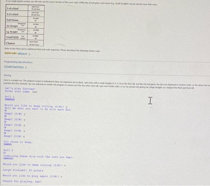 I have to build a yahtzee code in Python but i have