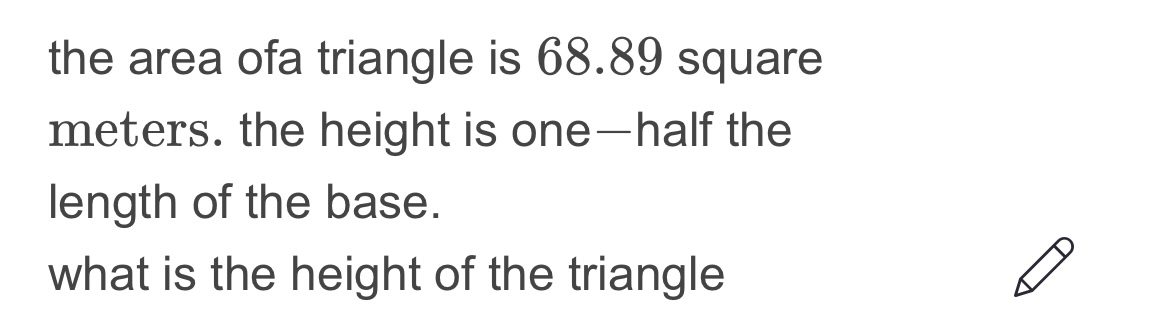 Solved the area ofa triangle is 68.89 ﻿square meters. the | Chegg.com