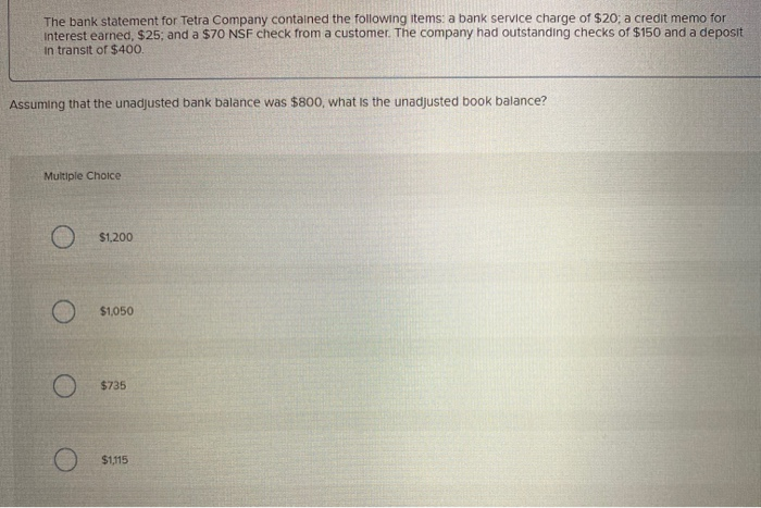 Solved The Bank Statement For Tetra Company Contained The Chegg