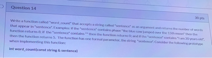 Solved Question 14 30 pts Write a function called "word | Chegg.com