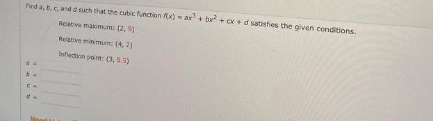 Solved Find A, B, C, And D Such That The Cubic Function F(x) | Chegg ...