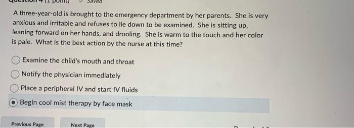 Solved A three-year-old is brought to the emergency | Chegg.com