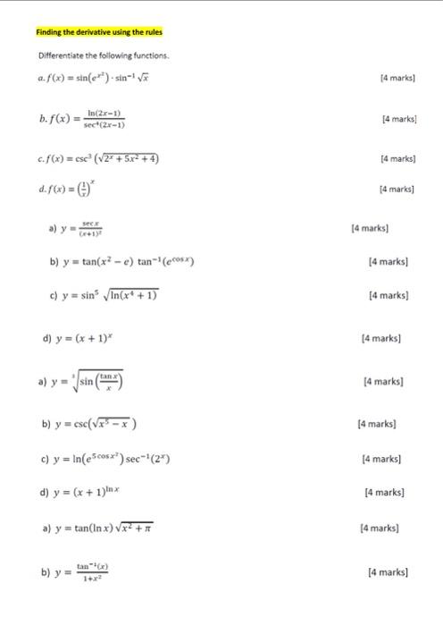 Finding the derivative using the rules Differentiate the following functions. a. \( f(x)=\sin \left(e^{x^{2}}\right) \cdot \s