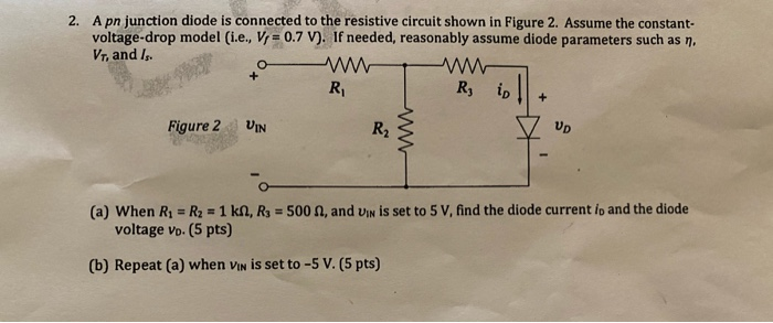 Solved 2. A pn junction diode is connected to the resistive | Chegg.com