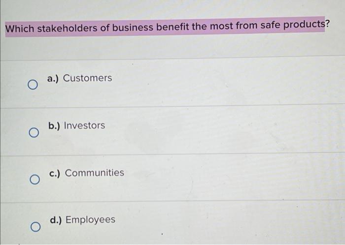 Solved Which Stakeholders Of Business Benefit The Most From | Chegg.com