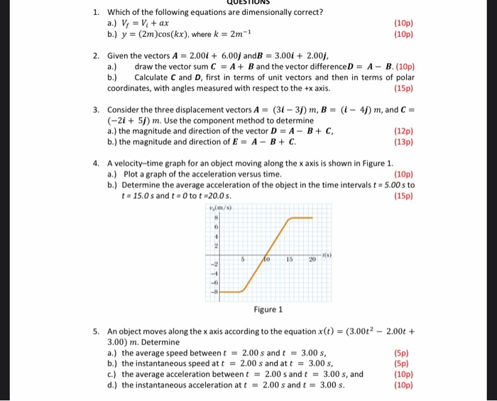 Solved 1 Which Of The Following Equations Are Dimensiona Chegg Com