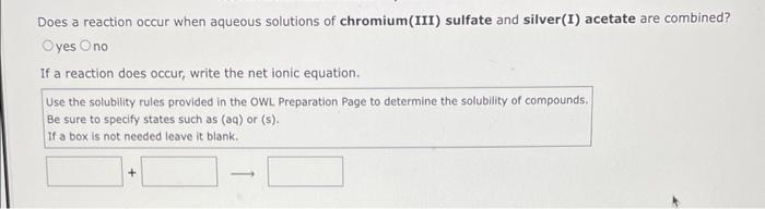 Solved Does a reaction occur when aqueous solutions of | Chegg.com