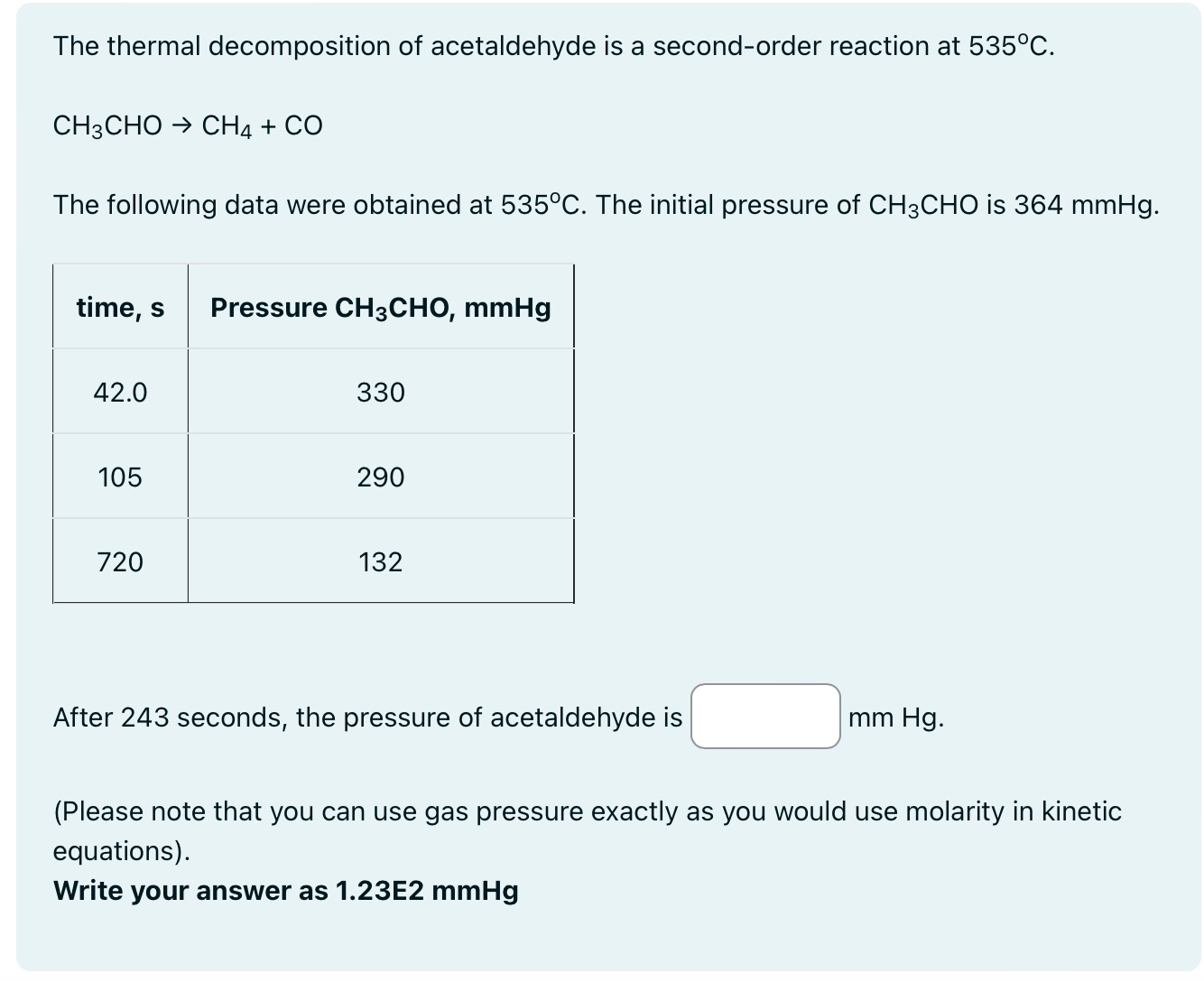 Solved The thermal decomposition of acetaldehyde is a | Chegg.com