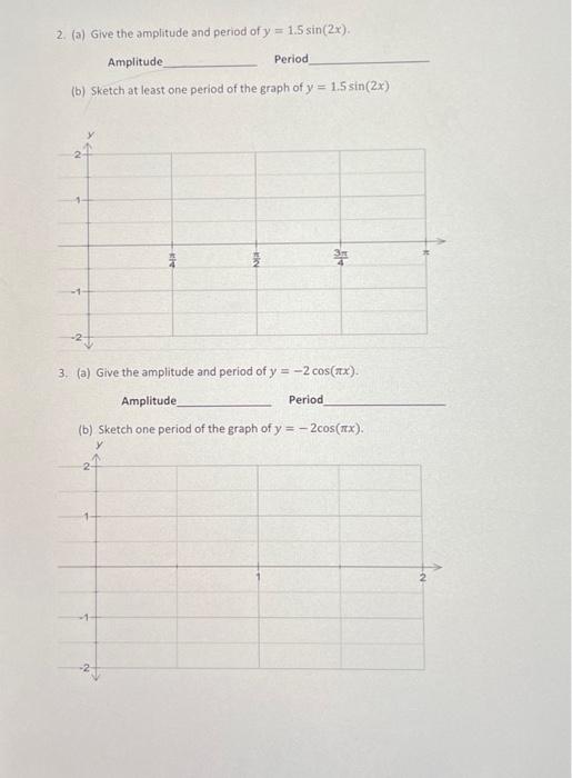 Solved 2. (a) Give the amplitude and period of y=1.5sin(2x). | Chegg.com