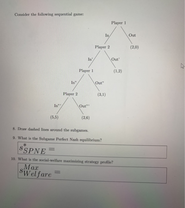 Solved Consider the following sequential game: Player 1 Out | Chegg.com