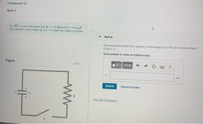 Solved Homework 21 Item 1 The RC circuit in the figure has | Chegg.com