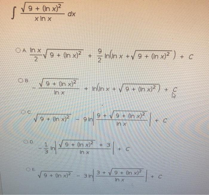 Solved 9 In X 2 X In X Dx O A In X Nxo N X 2 In Chegg Com